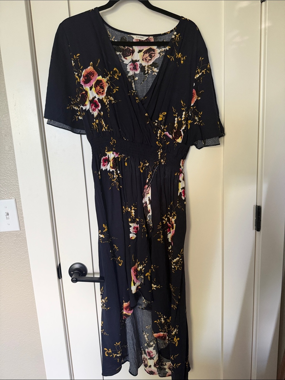 Navy Blue Floral High - Low Dress
